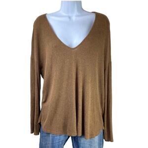 Anthropologie Bordeaux Oversized Knit V Neck Top S